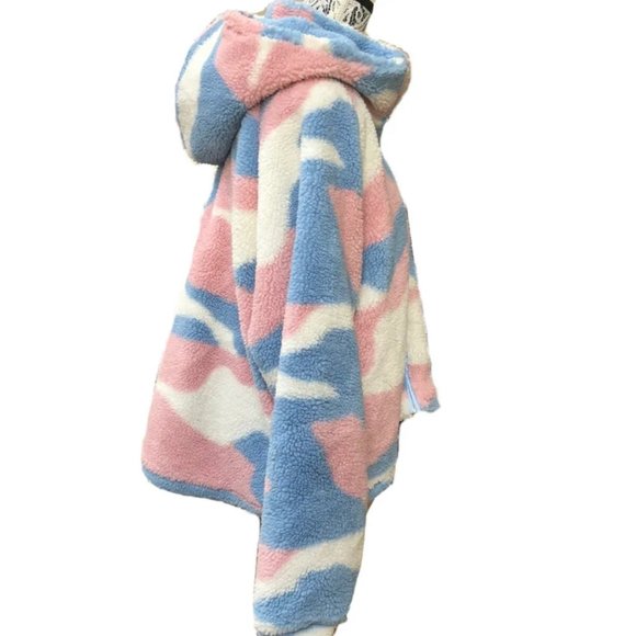 UGG ALL GENDER PRIDE STRIPES SHERPA FAUX FUR HOODIE OVERSIZED LOOSE JACKET COAT - Picture 4 of 7